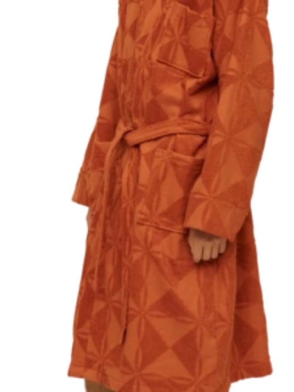 OAS unisex Orange Geometric Textured Robe with Belt